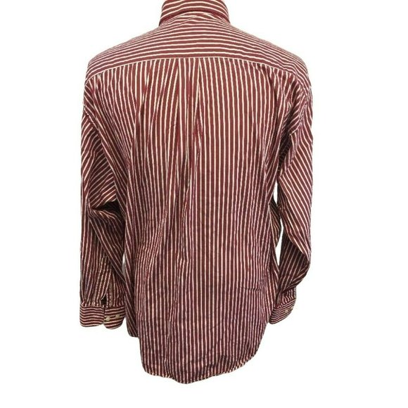 GITMAN BROS Mens Casual Oxford Button Shirt XL L/S Red White Vertical Stripes - Picture 9 of 11